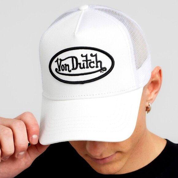 Von Dutch Accessories - Von Dutch Trucker Hat White Embroidered Logo Patch Snapback Mesh Authentic Cap